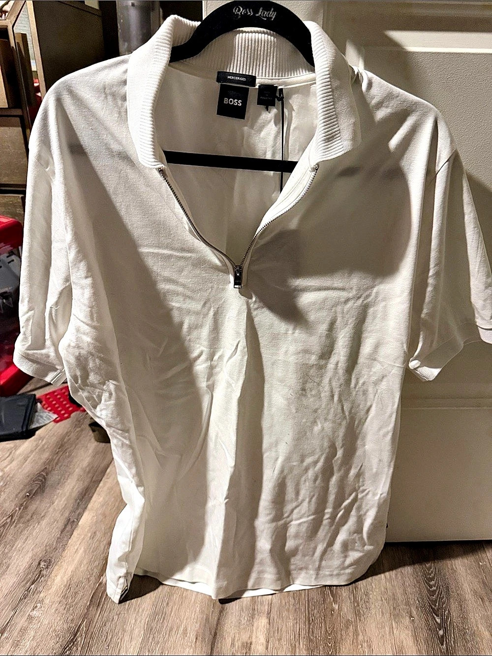 BOSS Men's Quarter-Zip Polo Size Medium in White Like New
